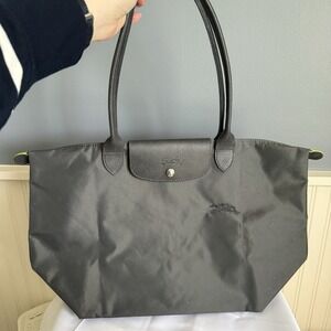 Longchamp Le Pliage Modele Depose Gray Nylon Leather Large Shoulder Tote Bag